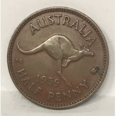AUSTRALIA 1939 . HALF 1/2 PENNY . ROO . KEY DATE . ERROR PLANCHET